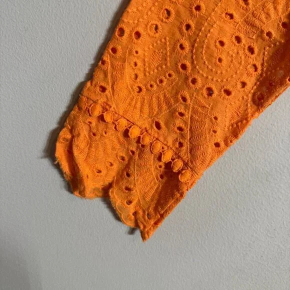 Lioness Eyelet Cutout High Neck Mini Dress Women's XL Orange Lace Party Cocktail - Picture 10 of 16